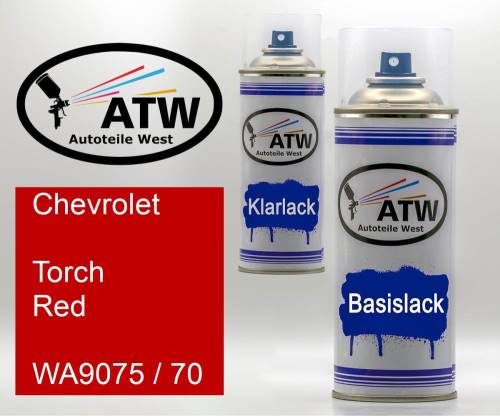 Chevrolet, Torch Red, WA9075 / 70: 400ml Sprühdose + 400ml Klarlack - Set, von ATW Autoteile West.